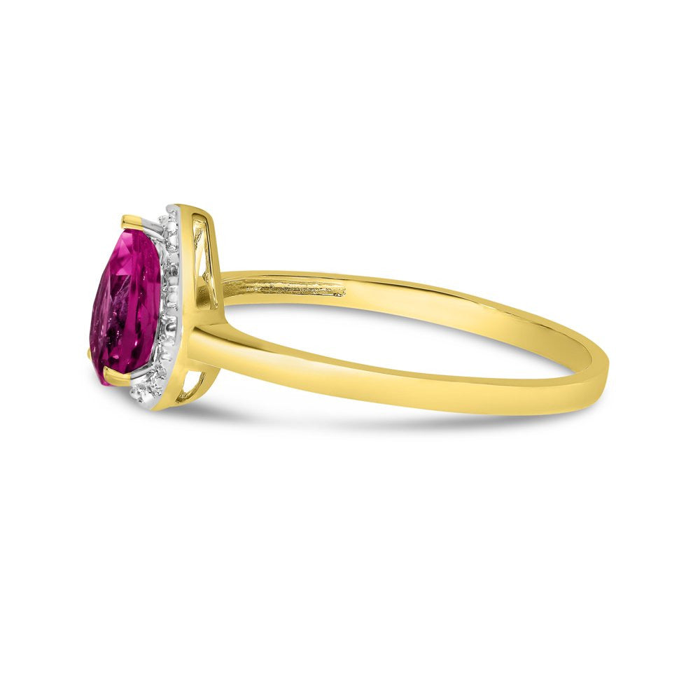 10K Yellow Gold Pear Ruby and Diamond Ring