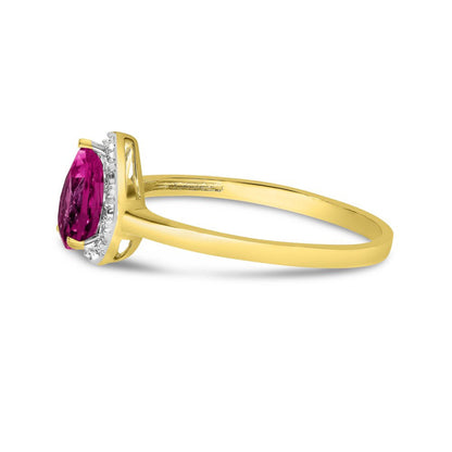 10K Yellow Gold Pear Ruby and Diamond Ring
