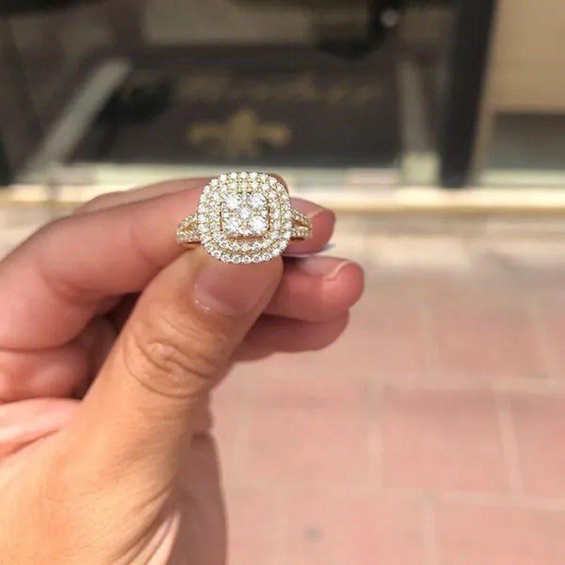 Exquisite Woman Fashion Square Inlaid Full Diamond Ring Natural White Sapphire M
