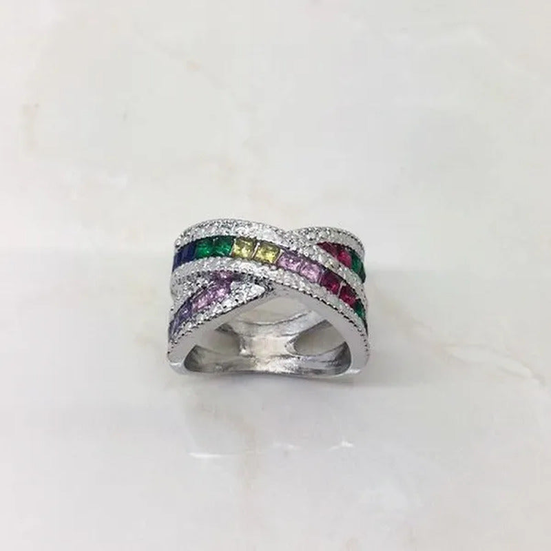Plated Silver Engagement Jewelry Tanzanite Ruby Genuine Stone Promise Ring