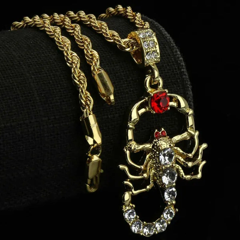 Red Ruby Scorpion Pendant 14K Gold Plated 18" Rope Choker Chain Hip Hop Style