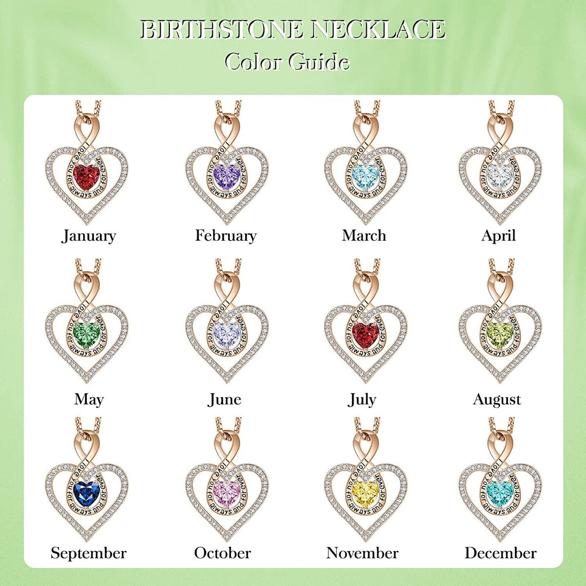 Jewelry for Women Infinity Heart Birthstone Necklace 18K Rose Gold / 925 Sterlin