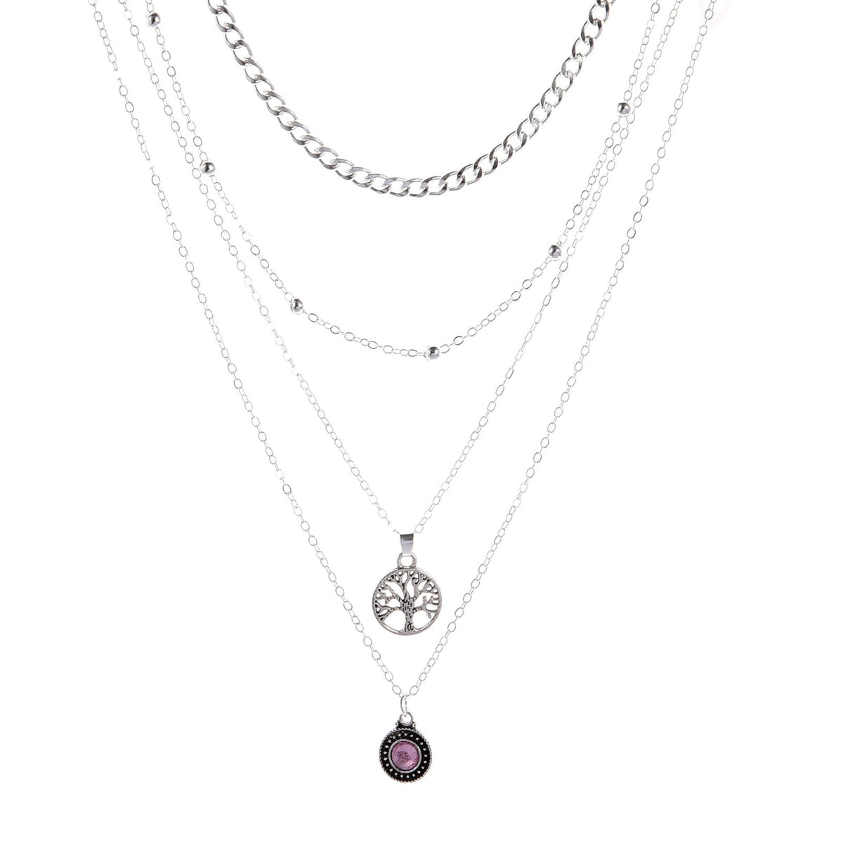 Fashion All-Match Retro Tree of Life Gemstone Point Diamond Pendant Necklace