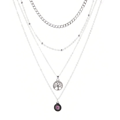 Fashion All-Match Retro Tree of Life Gemstone Point Diamond Pendant Necklace
