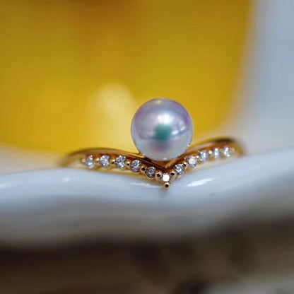 Women'S 18K Gold and Diamond V-Shaped Fashion Simple Ring