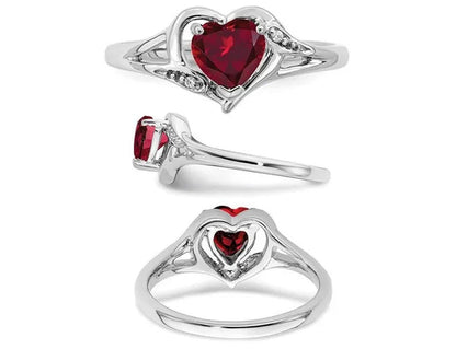 3/4 Carat (Ctw) Lab Created Heart Ruby Ring in 14K White Gold