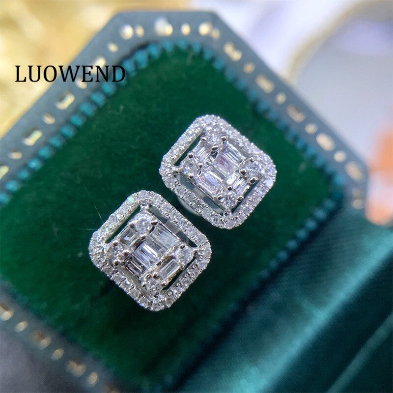 100% 18K White Gold Au750 Women Stud Earrings Real Natural Diamond Earring