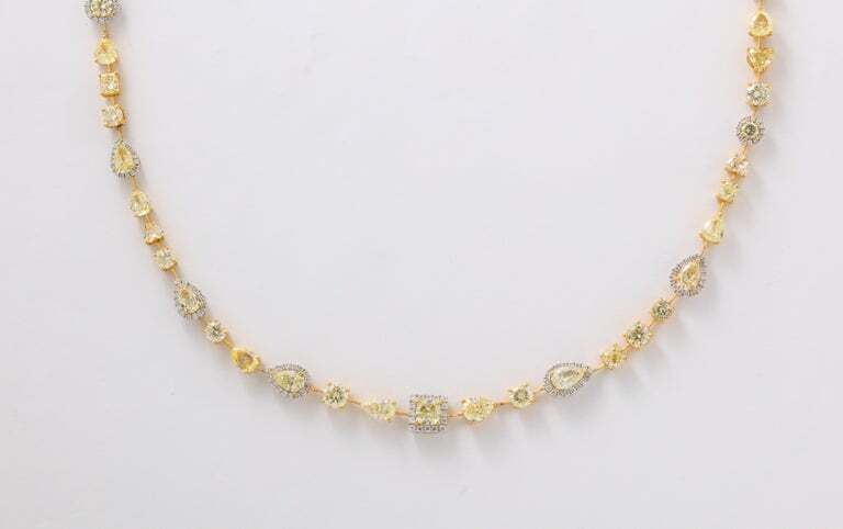 Multishape Yellow and White Diamond Necklace