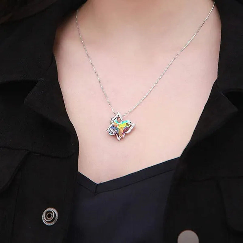 Butterfly Crystal Necklace with Premium Birthstone Pendant Necklace Shiny Butter