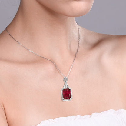 925 Sterling Silver Red Created Ruby Pendant Necklace for Women (5.60 Cttw, Emer