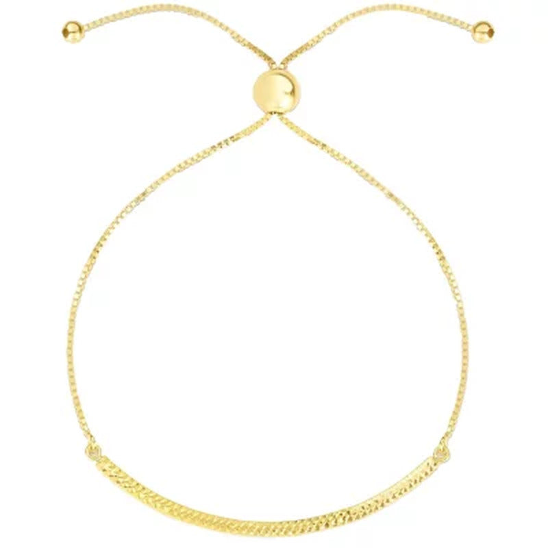 Diamond Cut Curved Bar Bolo Bracelet in 14K Yellow Gold