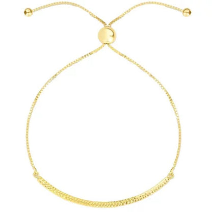 Diamond Cut Curved Bar Bolo Bracelet in 14K Yellow Gold