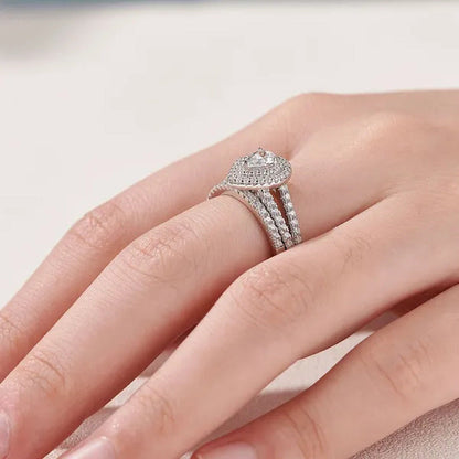 Newshe 2Pcs Wedding Ring Set Classic Jewelry Pear Shape 1.2 Carats AAAAA CZ 925