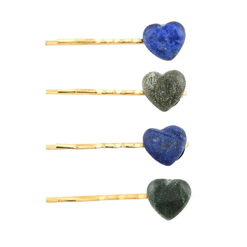Shop LC 4 Hair Pins of Lapis Lazuli Green Aventurine with Heart Shape in Gold Pl