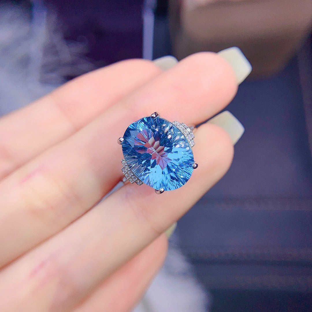 Women'S Sterling Silver Inlaid Blue Topaz Ring