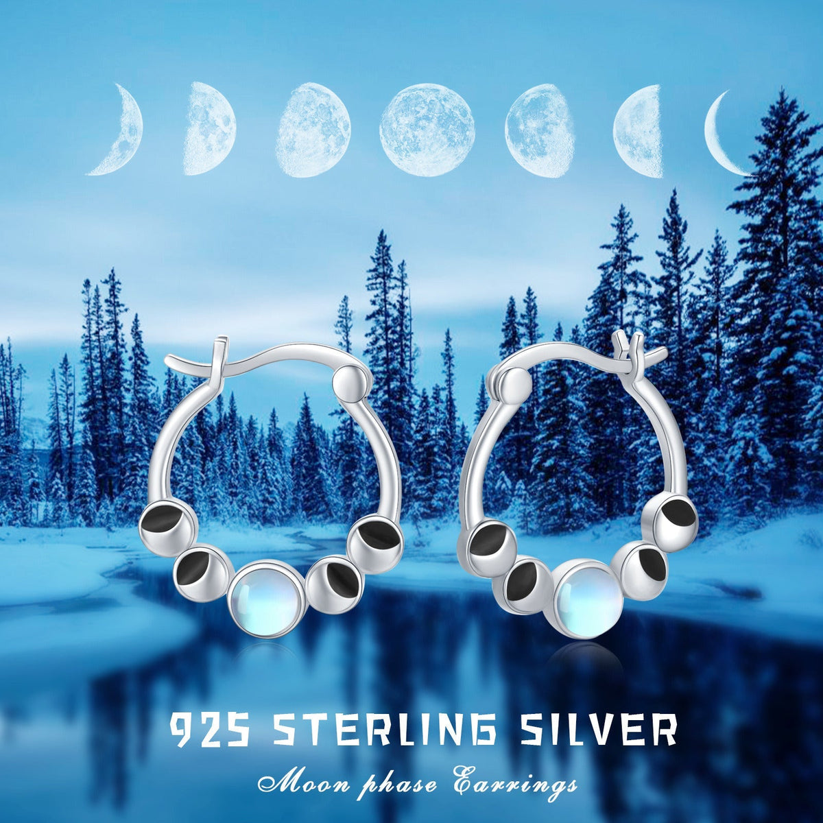 Moonstone Moon Phase Hoop Earrings