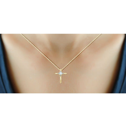1/4 Carat T.G.W. Aquamarine and Accent White Diamond 14K Gold over Silver Cross