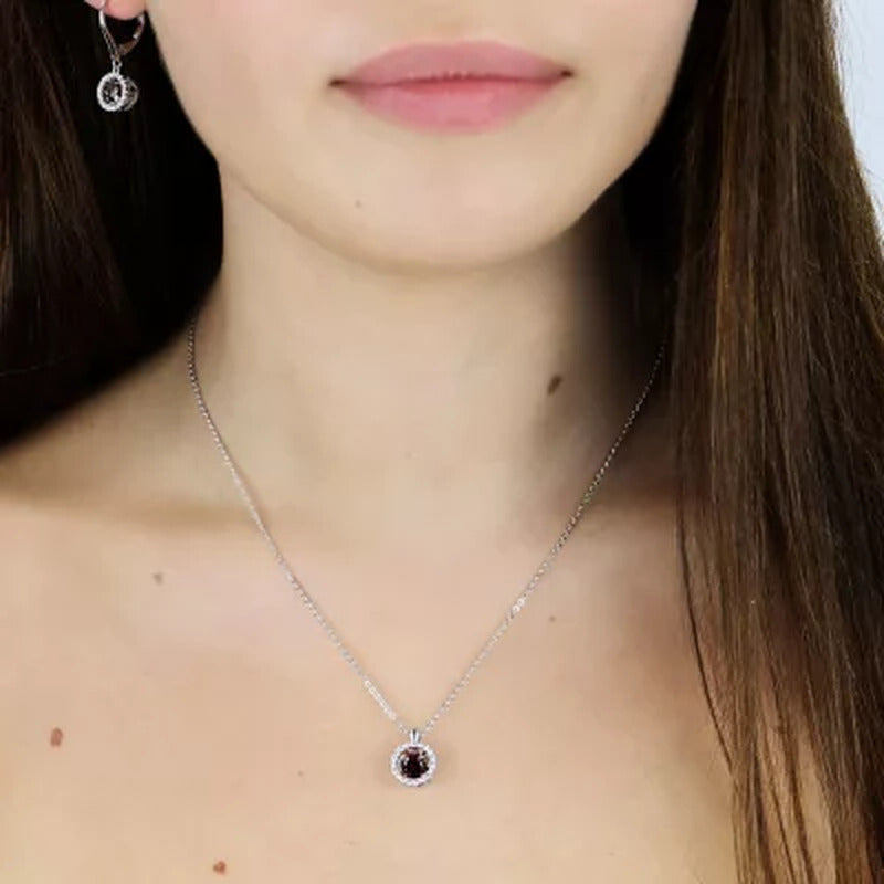 Dancing Genuine Garnet and Lab Created White Sapphire Pendant and Earring Set in
