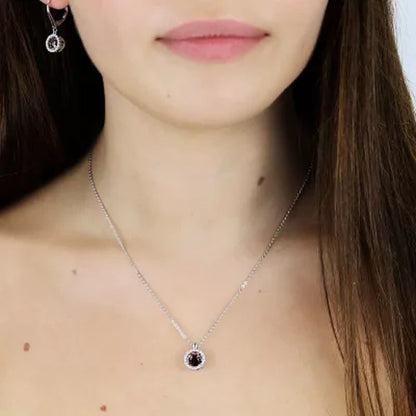 Dancing Genuine Garnet and Lab Created White Sapphire Pendant and Earring Set in