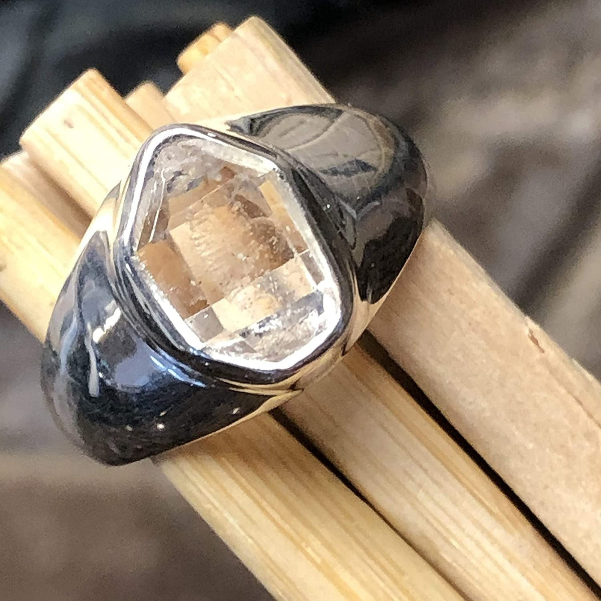 Natural Herkimer Diamond 925 Solid Sterling Silver Unisex Ring Size 7.75