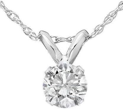 14K White or Yellow Gold 1/3 Ct Diamond Round-Cut Natural Solitaire Pendant Wome