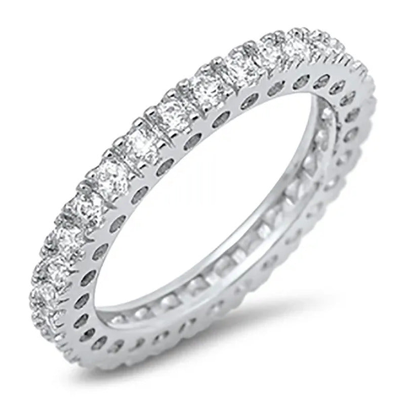 Sterling Silver Diamond Cubic Zirconia CZ .925 Women'S Anniversary Eternity Wedd