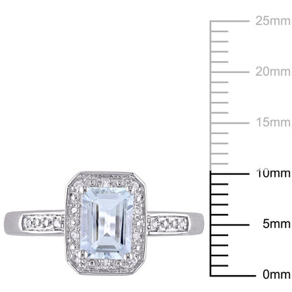Miabella Women'S 1 Carat T.G.W. Emerald-Cut Aquamarine and Diamond Sterling Silv