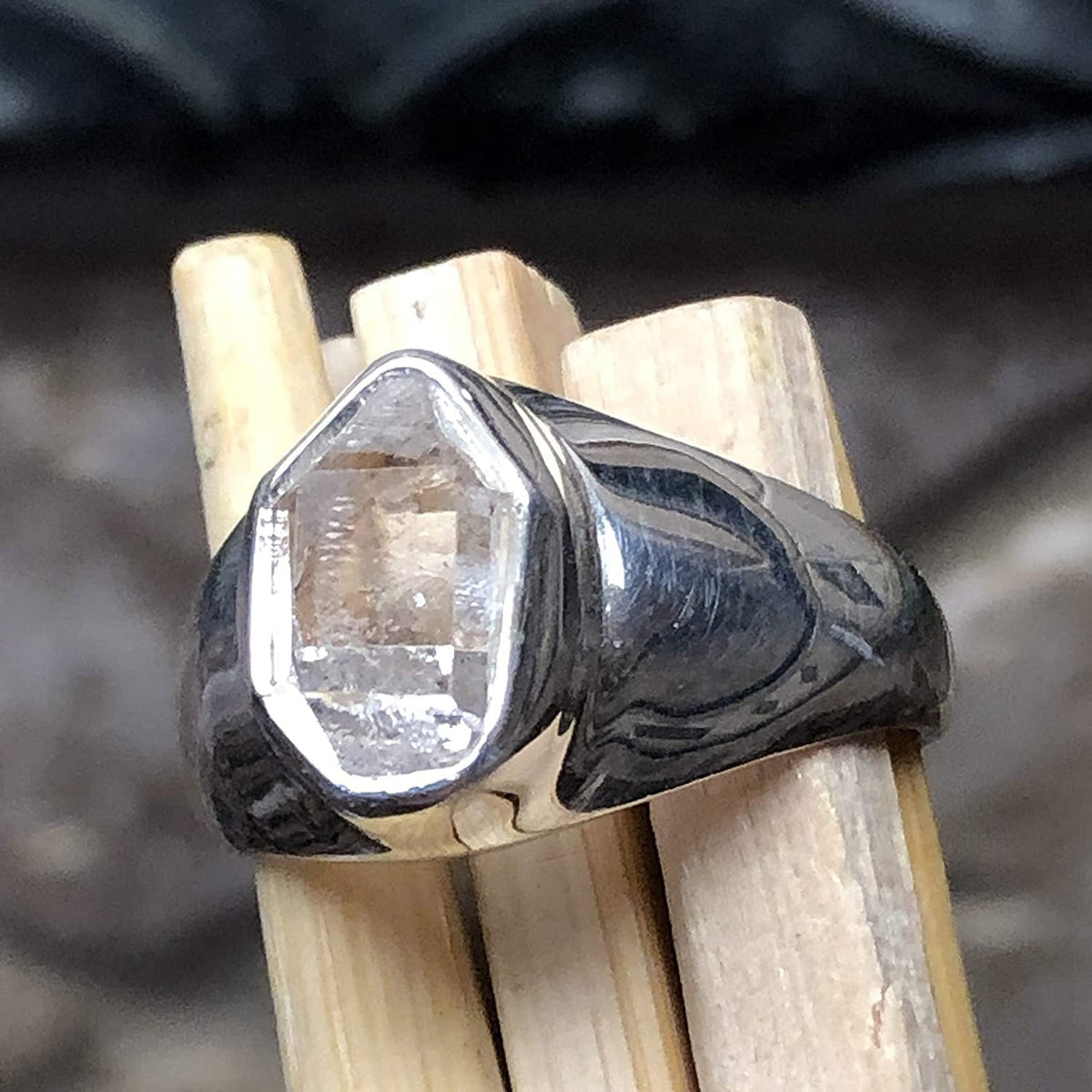 Natural Herkimer Diamond 925 Solid Sterling Silver Unisex Ring Size 7.75