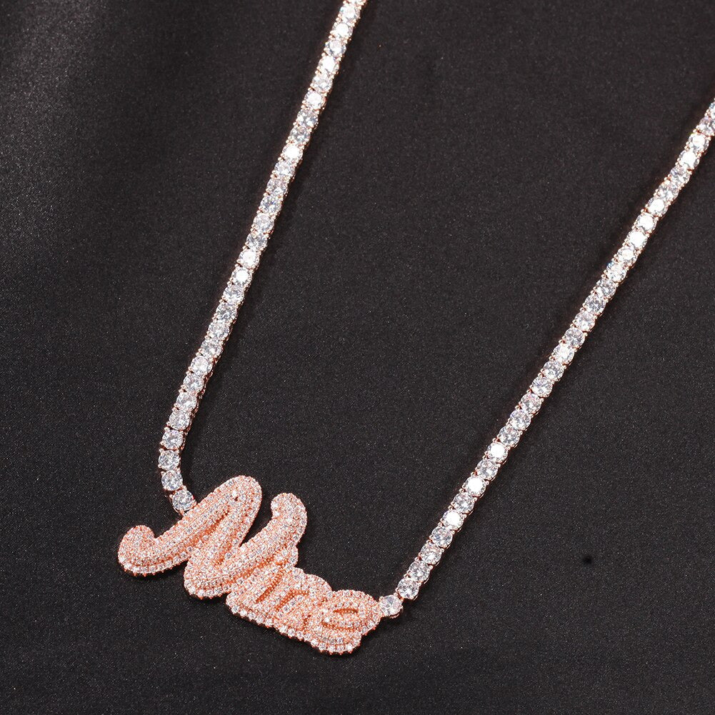 Nameplate Weld Tennis Chain Curise Ice Out Handmade Pendant CZ Tennis Chain Neck