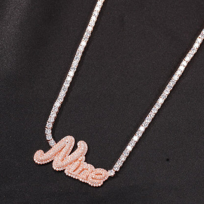 Nameplate Weld Tennis Chain Curise Ice Out Handmade Pendant CZ Tennis Chain Neck