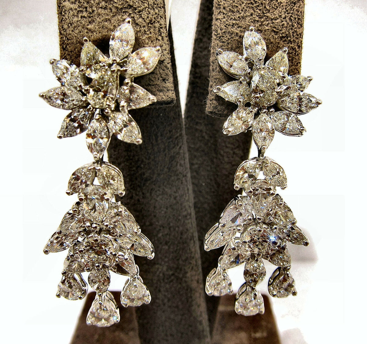 DIAMOND PEAR MARQUISE ROUND BRILLIANT DANGLE EARRING 12.45 CTTW PLATINUM