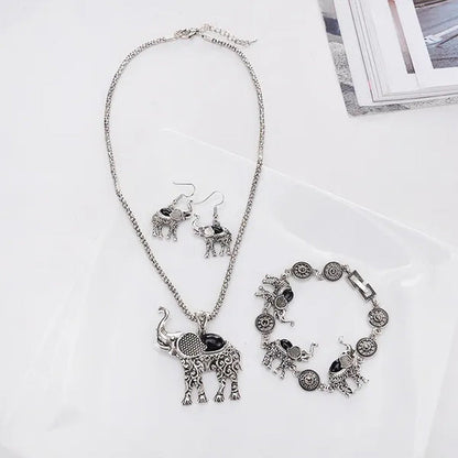 1Set Animal Elephant Women'S Necklace Pendant Drop Earrings Bracelet Jewelry Set