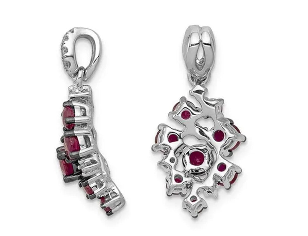 3/4 Carat (Ctw) Ruby Cluster Pendant Necklace in 14K White Gold with Chain