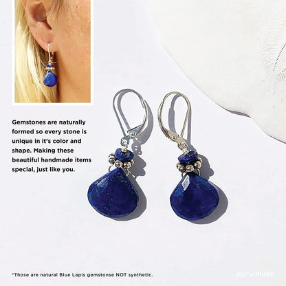 Blue Earrings Lapis Lazuli, Royal Blue Natural Stone, Faceted Dangle Minimalist,