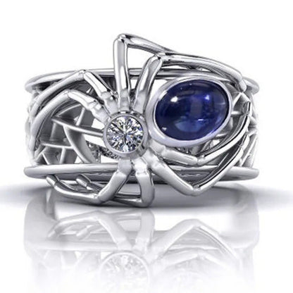 Unique Punk 925 Silver Creative Spider Spider Ring Punk Style Man Inlay Sapphire