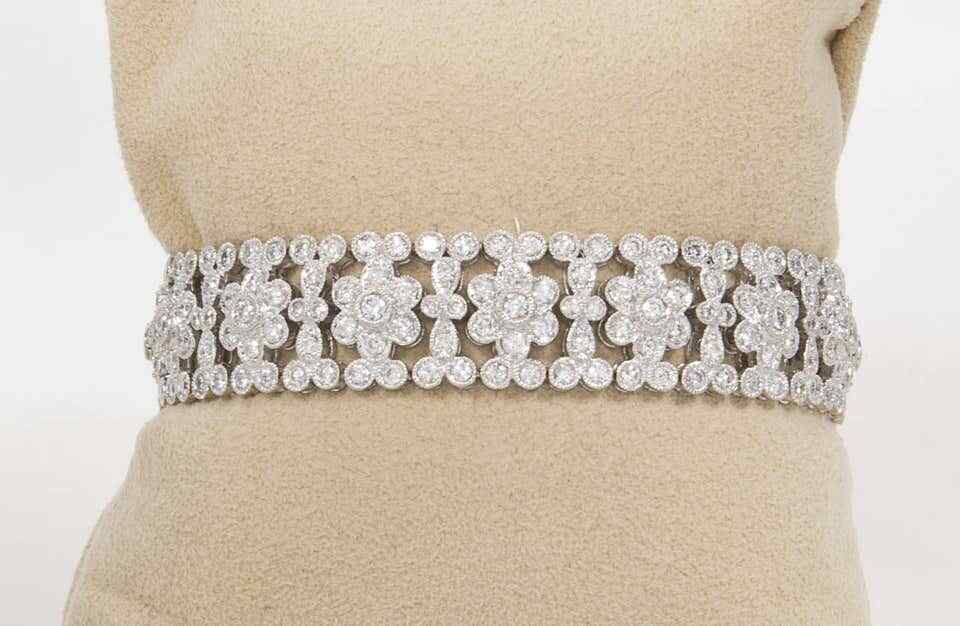 Engraved Diamond Floral Bracelet