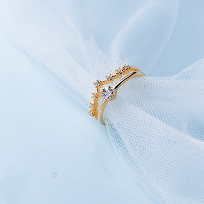 Silver Ring Female Small Diamond Double Layer