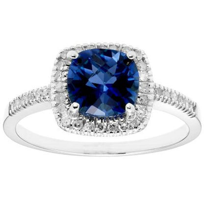 Lab Blue Sapphire and 0.18 CT. T.W. Diamond Ring in 14K Gold