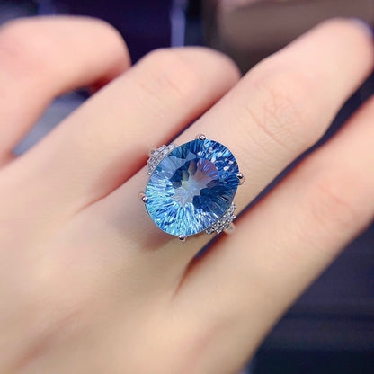 Women'S Sterling Silver Inlaid Blue Topaz Ring