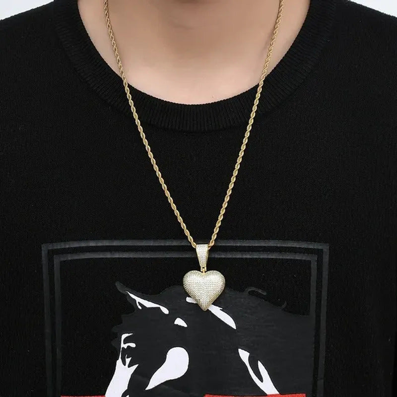Full Diamonds Heart Shape / US Dollar Symbol Pendant with 24" Rope Chain Necklac