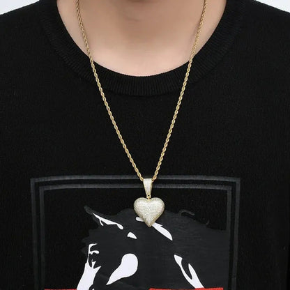 Full Diamonds Heart Shape / US Dollar Symbol Pendant with 24" Rope Chain Necklac