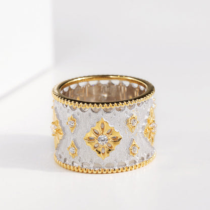 Silver Gold-Plated Ring Zircon Vintage Dichroic Salad