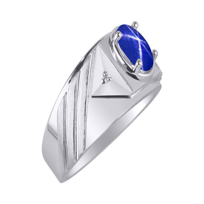 Mens Rings Sterling Silver Rings Classic Designer Style 8X6MM Oval Gemstone & Ge