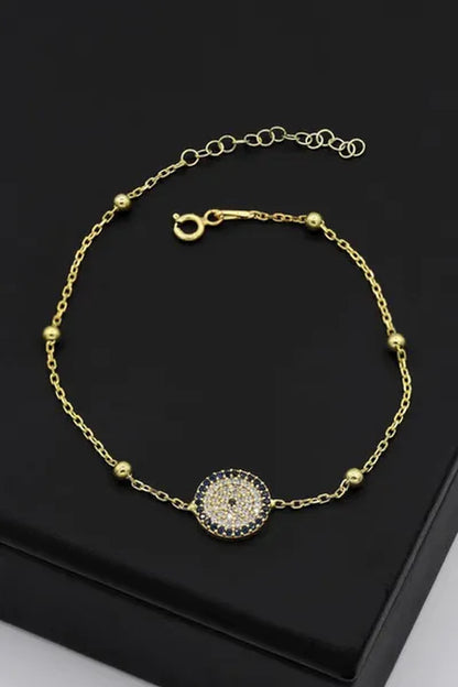 Women Evil Eye Beaded Chain Model Gold Gilded Silver Bracelet