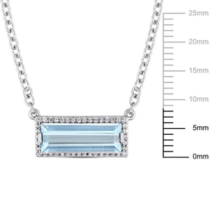 Blue Topaz and White Sapphire Bar Necklace in Sterling Silver