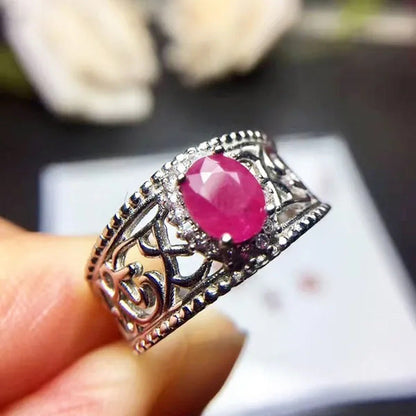 Vintage Ruby Ring 5 Mm * 6 Mm Natural Africa Ruby Silver Ring Solid 925 Sterling