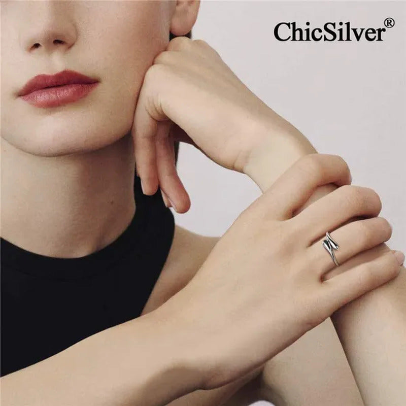 Chicsilver 925 Sterling Silver Ring Minimalist Teardrop Open Ring Eternity Ring