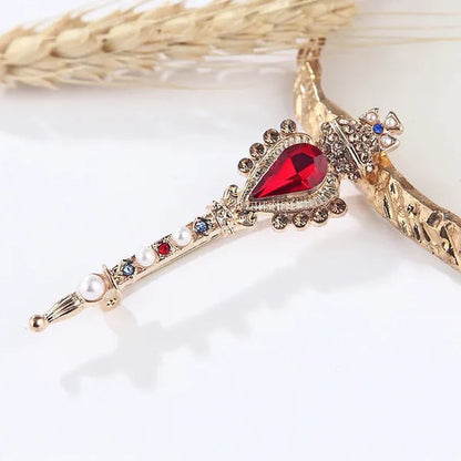 Fashion Retro Baroque Crown Ruby Crystal Small Magic Wand Brooch for Men and Wom