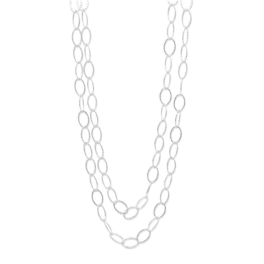 .925 Sterling Silver 60" Hammered Oval Link Women'S Necklace