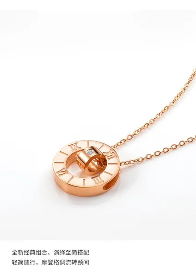 Diamond Necklace Titanium Steel Rose Gold Double Ring Romanesque Rose Gold Neckl